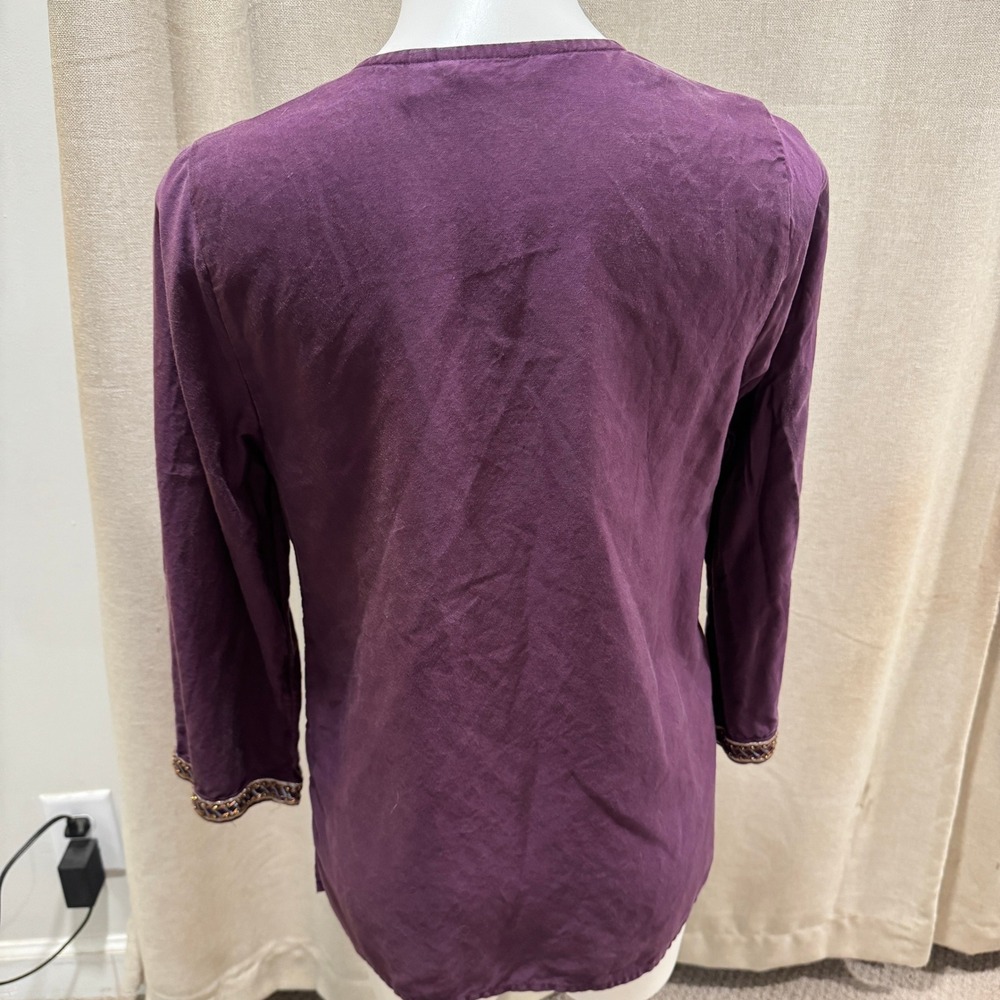 Bohemian Embroidered‎ Tunic Top with Beaded Neckline – Purple – Women's Medium - Picture 5 of 9